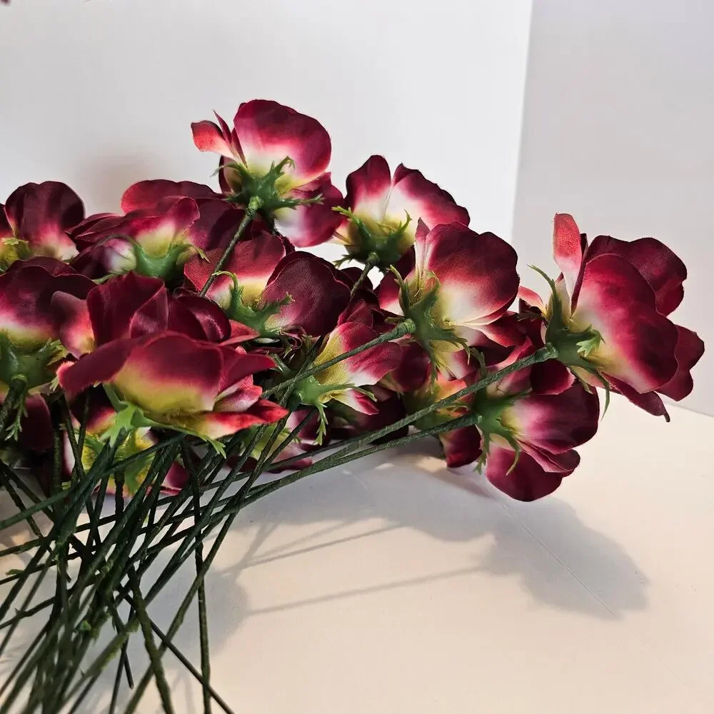 Lot 75 Wine Burgundy Satin Open Rose Stems Artificial Flowers Wedding Craft 2.5